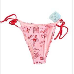 Shade & Shore NWT (THERE ARE SOME FLAWS) Pink Bikini Bottom Red Tie Sides